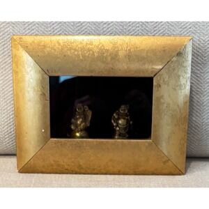 An-An's 2 Vintage Brass Buddha Figurines in Shadow Box Gold Frame Tabletop Decor